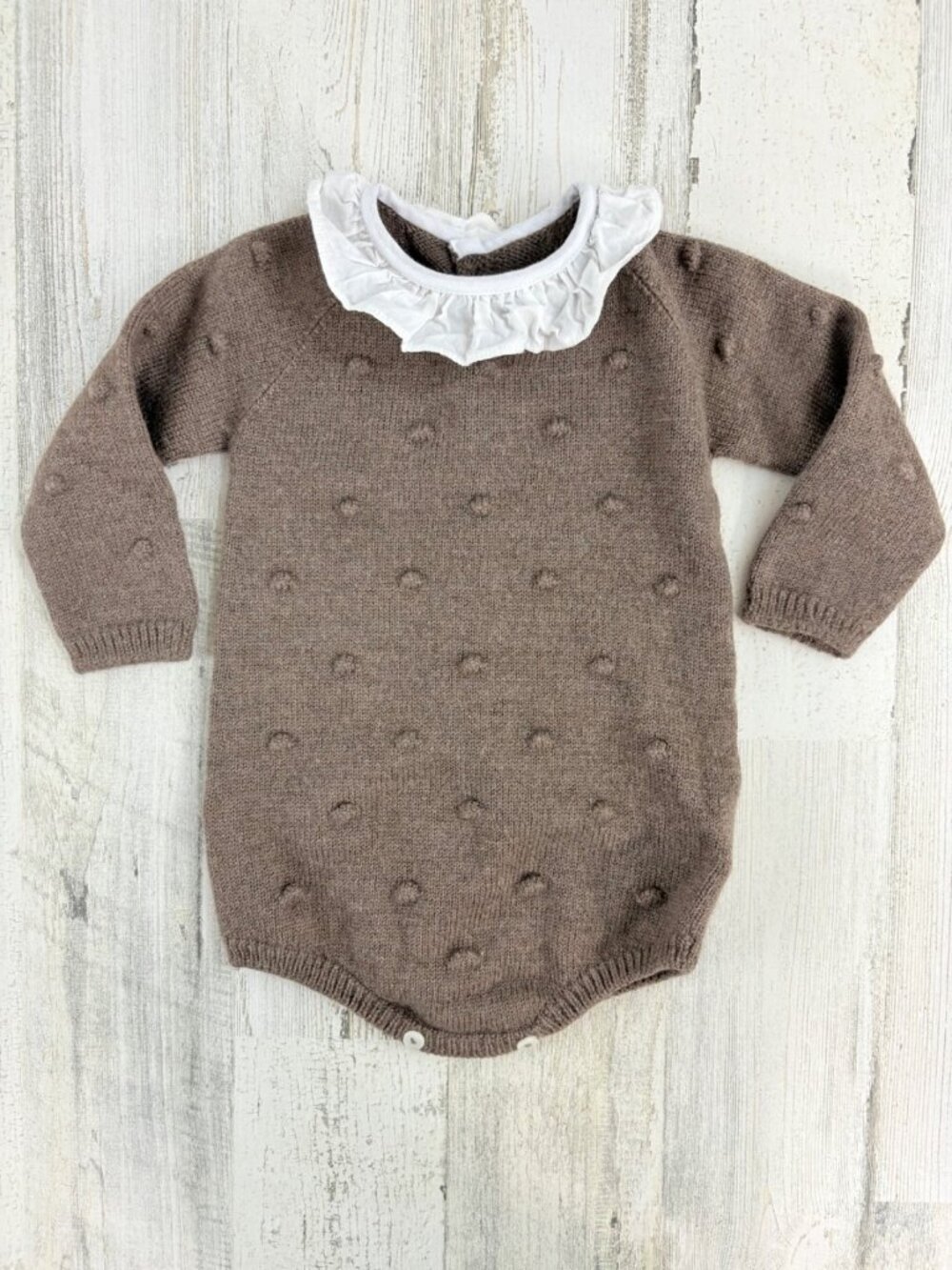 La Coqueta Girls Sz 18 M Brown Merino Wool Sweater Romper